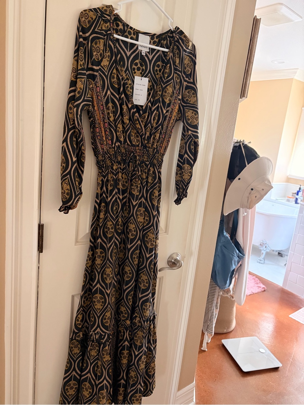RAGA Black and Gold Printed Long Sleeve Maxi Dress
